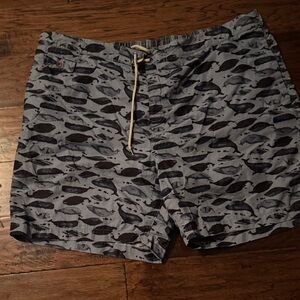Tailor Vintage Blue Fish Pattern Swim Trunks
